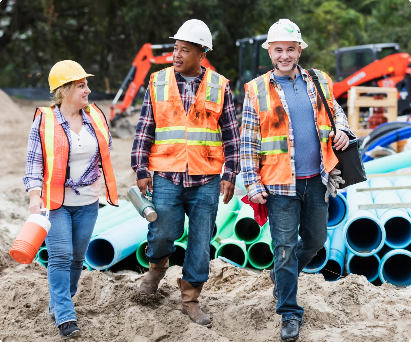 Crew discussing at a construction area