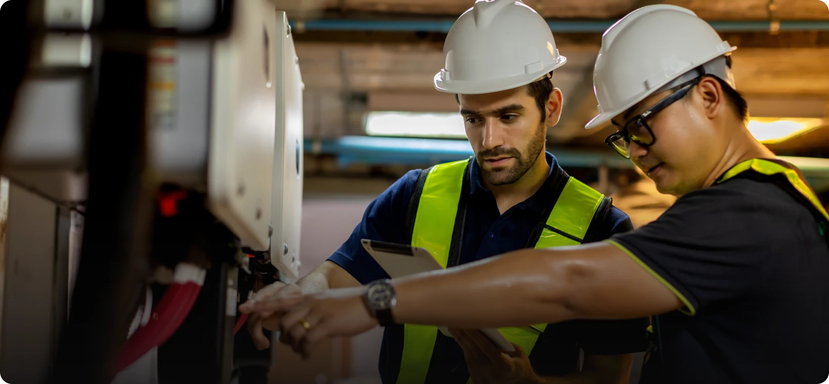 Engineers inspecting industrial equipment