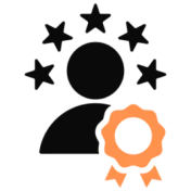 Person icon with stars and badge