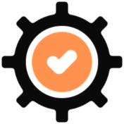 Checkmark within a gear symbol